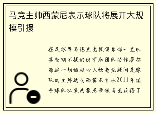 马竞主帅西蒙尼表示球队将展开大规模引援