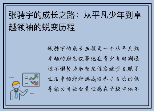 张骋宇的成长之路：从平凡少年到卓越领袖的蜕变历程