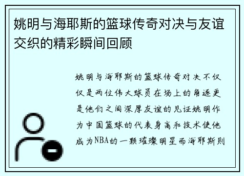 姚明与海耶斯的篮球传奇对决与友谊交织的精彩瞬间回顾